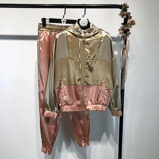 Color Panel Hooded Zip Jacket / Jogger Pants