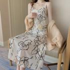 Floral Strappy A-line Midi Dress / Cardigan