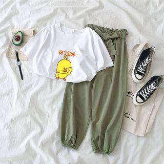 Set: Cartoon Print Short-sleeve T-shirt + Harem Pants
