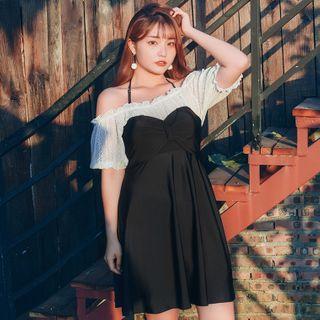Set: Lace Panel Swim Dress + Bottom