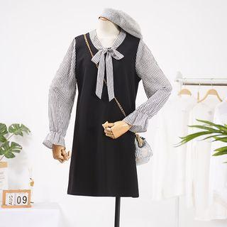 Bell-sleeve Striped Shift Dress Caramel - One Size
