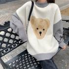 Bear Print Sweater Beige & Gray - One Size