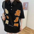 Short-sleeve Cartoon Bear Polo Shirt