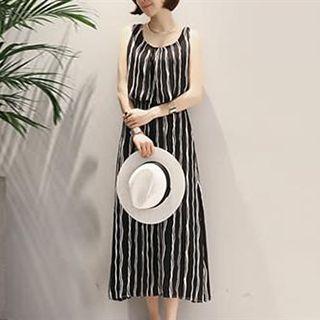 Striped Sleeveless Chiffon Midi Dress