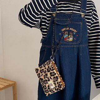 Leopard Print Fluffy Pouch Leopard - Khaki & Black - One Size