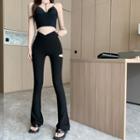 Strappy Cropped Camisole Top / Cut-out Bootcut Pants / Long-sleeve One-shoulder Knit Top