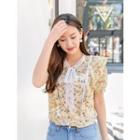 Plus Size Lace-tie Ruffled Floral Chiffon Top