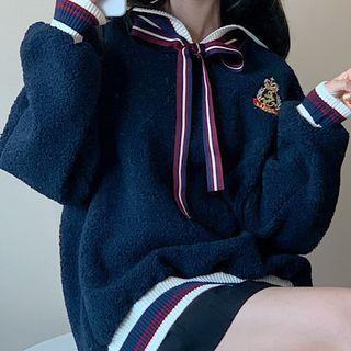 Ribbon Bow Sweatshirt Navy Blue - One Size