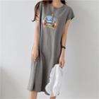 Cap-sleeve Printed T-shirt Dress