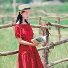 Off Shoulder Short-sleeve Midi Chiffon Dress
