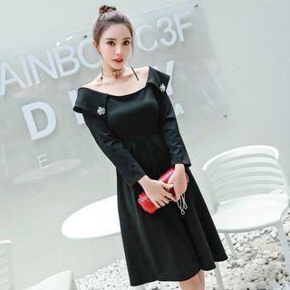 3/4-sleeve Cape-collar Dress