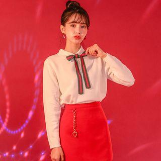 Contrast-trim Ribbon Knit Top