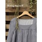 Square-neck Long-sleeve Shirred Stripe Top