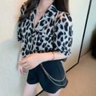 Short-sleeve Leopard Print Shirt / Chained Shorts