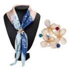 Flower Cat Eye Stone Rhinestone Scarf Ring Blue & White - One Size