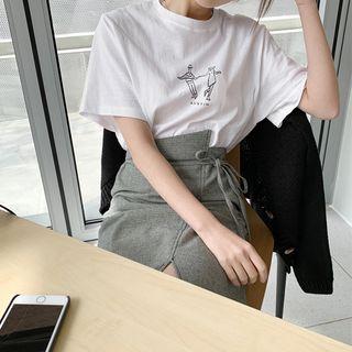 Round-neck Illustration T-shirt Ivory - One Size