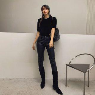 Button-fly Pleather Skinny Pants