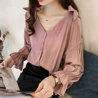 V-neck Cold Shoulder Blouse