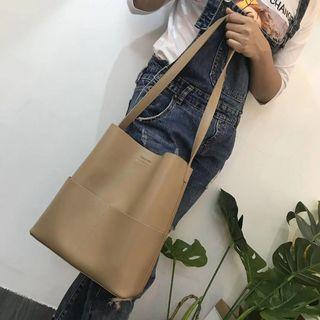 Faux Leather Lettering Shopper Bag