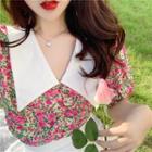 Floral Short-sleeve Blouse / Pencil Skirt