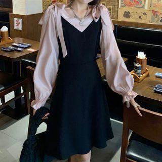Ribbon Balloon-sleeve Mini A-line Dress