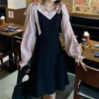 Ribbon Balloon-sleeve Mini A-line Dress