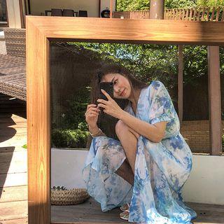 Tue-dye Chiffon Wrap Dress