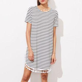 Short Sleeve Striped Long T-shirt