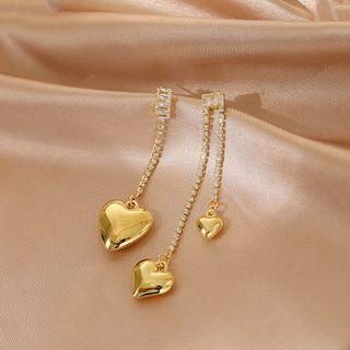 Asymmetrical Rhinestone Love Heart Long Earring As Shown In Figure - One Size