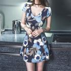 Cap-sleeve V-neck Floral Dress