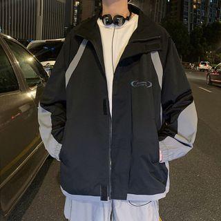 Lettering Print Two-tone Jacket