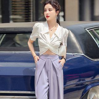 Short-sleeve Crinkled Shirt / Wide-leg Pants