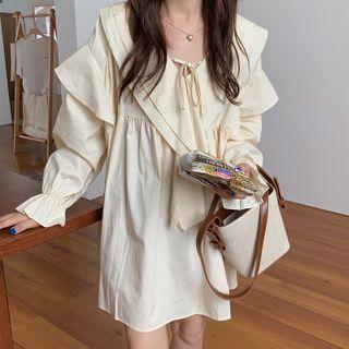 Long-sleeve Ruffle Mini Smock Dress
