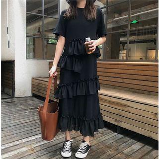 Short-sleeve Tiered Ruffle Midi Dress