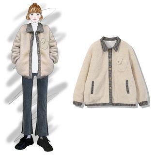 Plaid Trim Button-up Jacket White - One Size