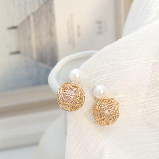 Faux Pearl Alloy Earring Era041-42 - 1 Pair - Gold - One Size