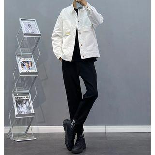 Plain Jacket / Short-sleeve Lettering T-shirt / Plain Slim-fit Pants