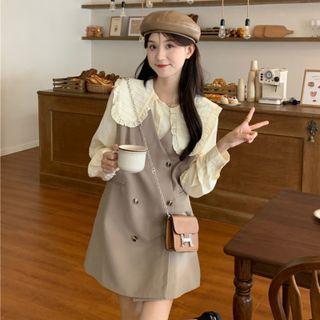 Ruffle Trim Blouse / Sleeveless Mini A-line Dress