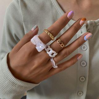 Acrylic Ring 2394 - Gold & White - One Size