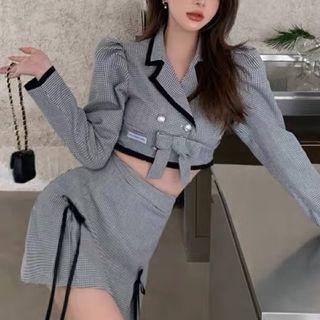 Ribbon Cropped Blazer / Mini Pencil Skirt