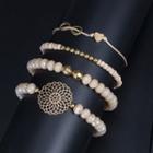 Set Of 4: Bead Bracelet (assorted Designs) Gold - One Size