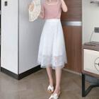 Short-sleeve Top / Lace Midi A-line Skirt / Set