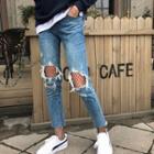 Set: Distressed Jeans + Mesh Leggings