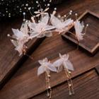 Wedding Set: Mesh Flower Tiara + Fringed Earring Tiara & 1 Pair - Clip On Earring - One Size