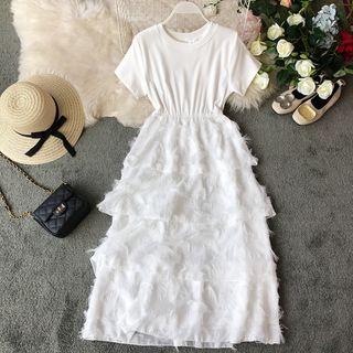 Short-sleeve Midi Fringed A-line Dress