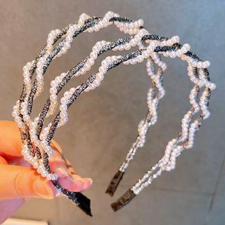 Faux Pearl Headband F122 - Black Silver - One Size