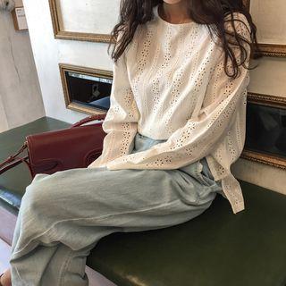 Collarless Eyelet Blouse