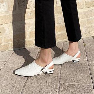 Croc-grain Slingback Mules