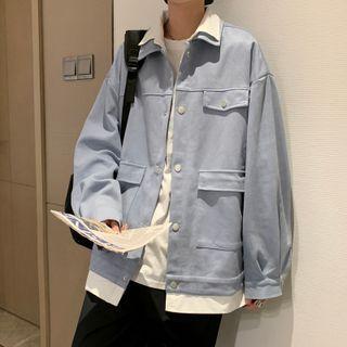 Long Sleeve Mock Two-piece Plain Cargo Jacket
