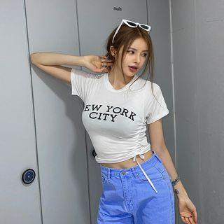 Letter Drawstring-side Cropped T-shirt